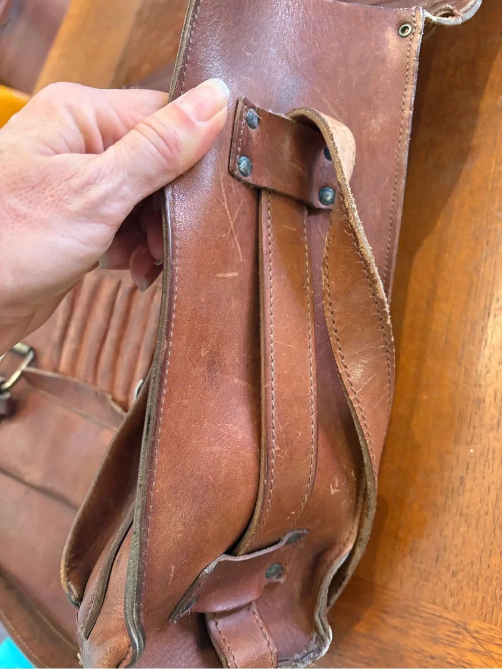 Gorgeous, vintage handmade Brown Leather Messenger Bag Briefcase satchel
